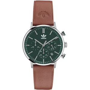 Adidas Men's Watch - Originals Chrono Green Dial Brown Leather Strap | AOSY22531