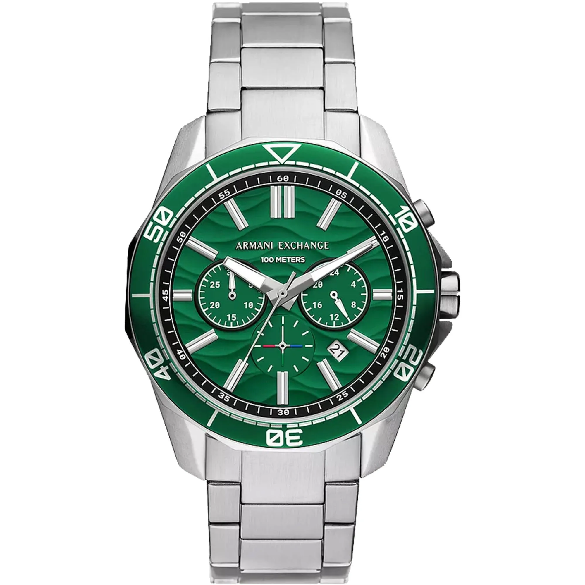 Armani Exchange Men's Watch - Spencer Quartz Green Dial Silver Bracelet | AX1957