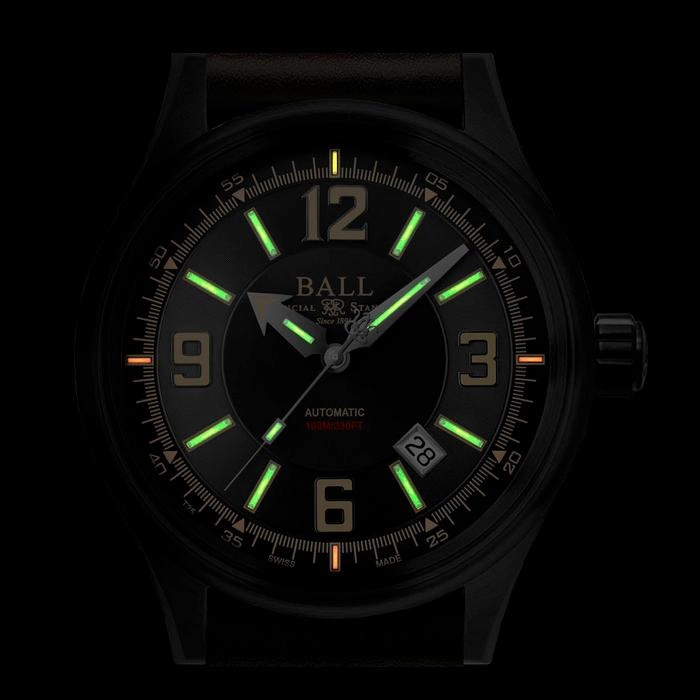 BALL Watch Fireman Racer Automatic Stainless Steel Leather Strap Watch, NM3098C-L1J-BKBR