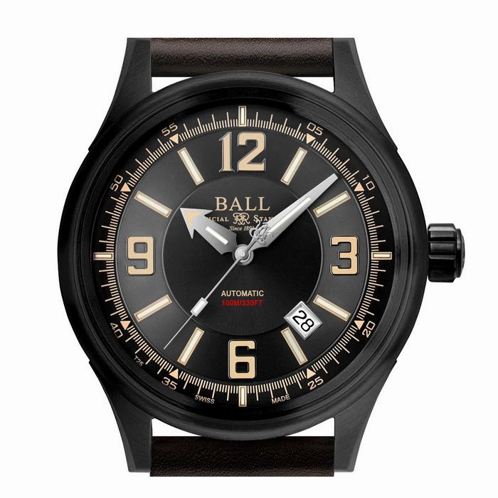 BALL Watch Fireman Racer Automatic Stainless Steel Leather Strap Watch, NM3098C-L1J-BKBR