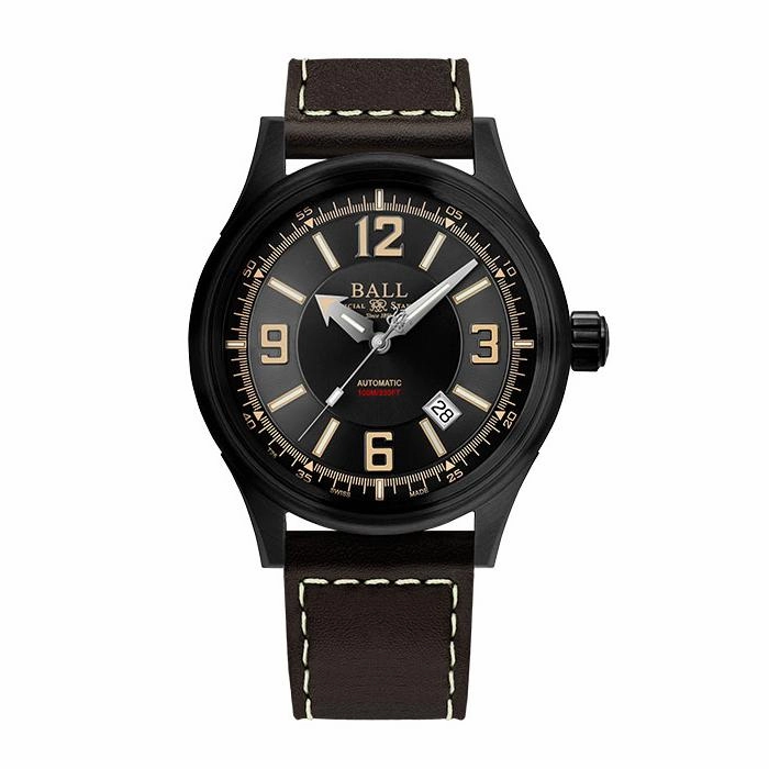 BALL Watch Fireman Racer Automatic Stainless Steel Leather Strap Watch, NM3098C-L1J-BKBR