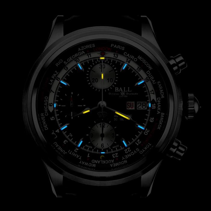 BALL Watch Trainmaster Worldtime Chronograph Automatic Stainless Steel Leather Strap Watch, CM2052D-LL1J-SLBE