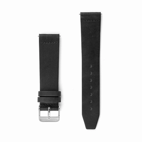 Black Flat Leather Watch Strap - 20mm Width
