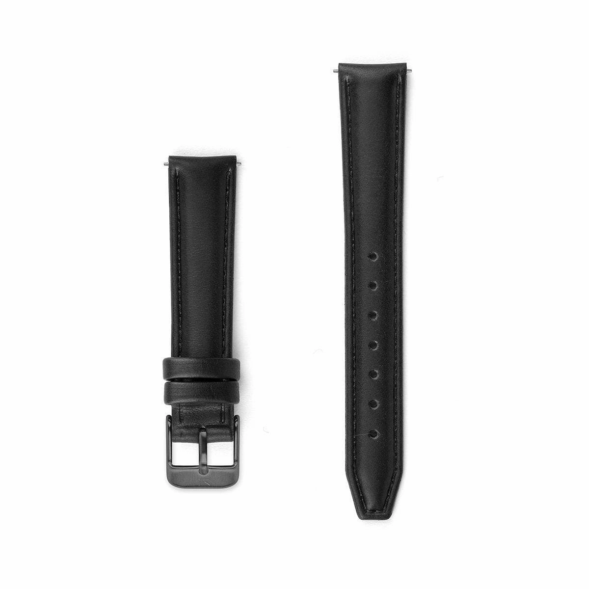 Black Stitched Leather Watch Strap - 16mm Width