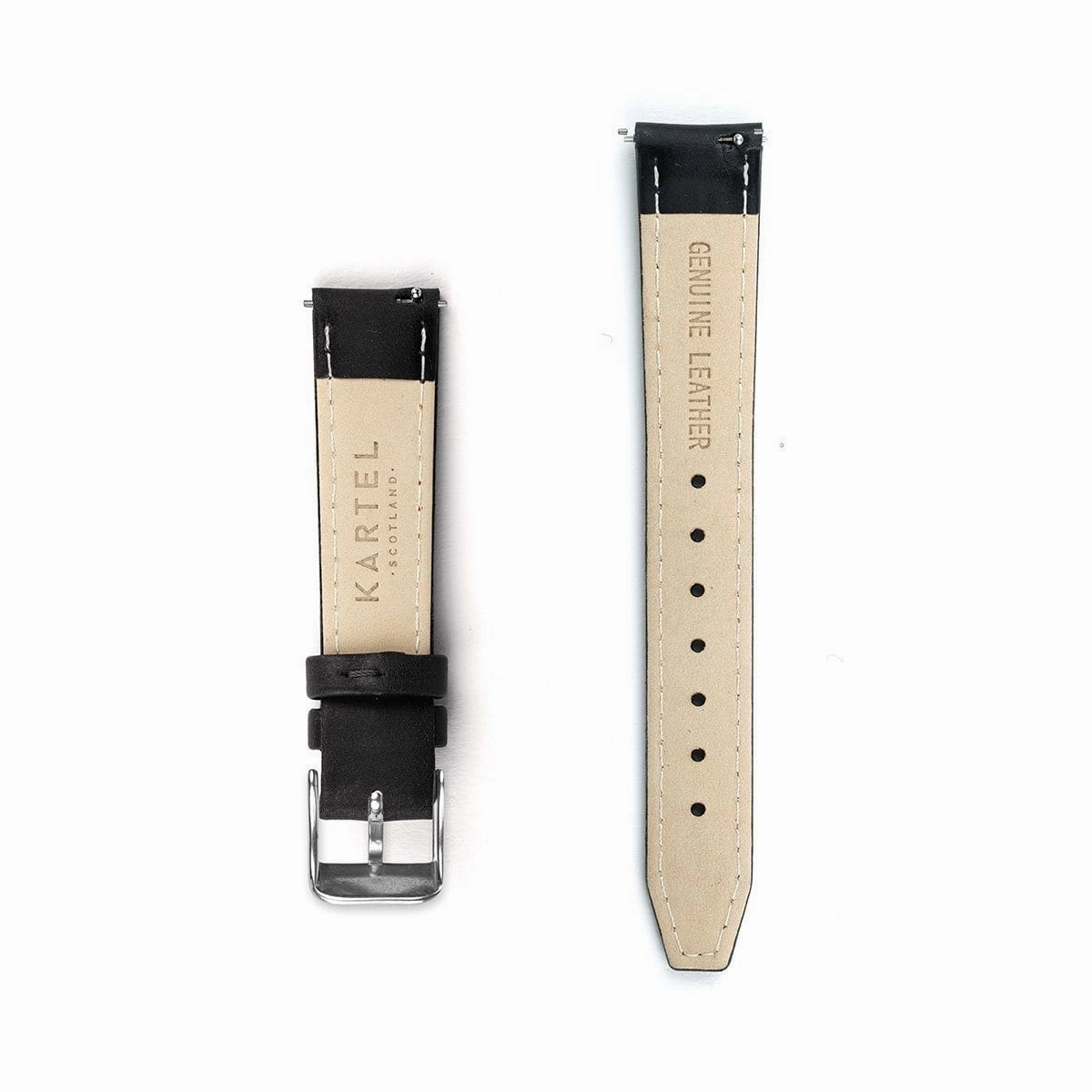 Black Stitched Leather Watch Strap - 16mm Width