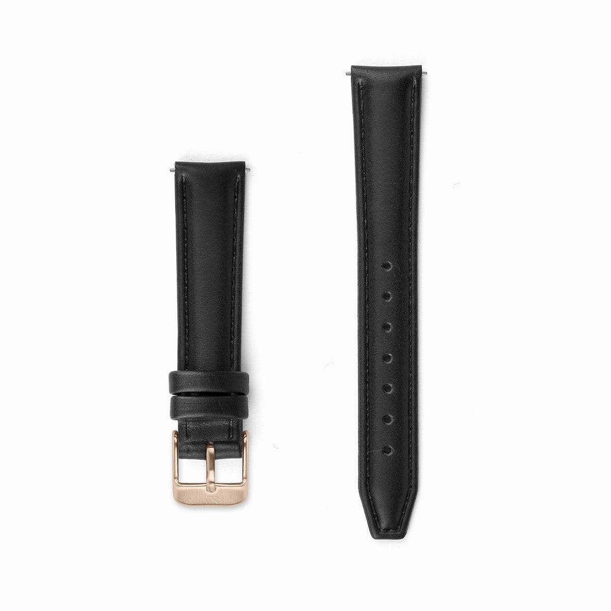 Black Stitched Leather Watch Strap - 16mm Width