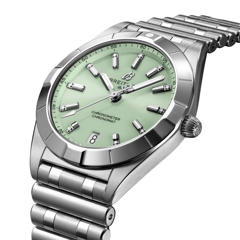 Breitling Chronomat 32mm Green Dial Diamond Ladies Quartz Watch A77310101L1A1