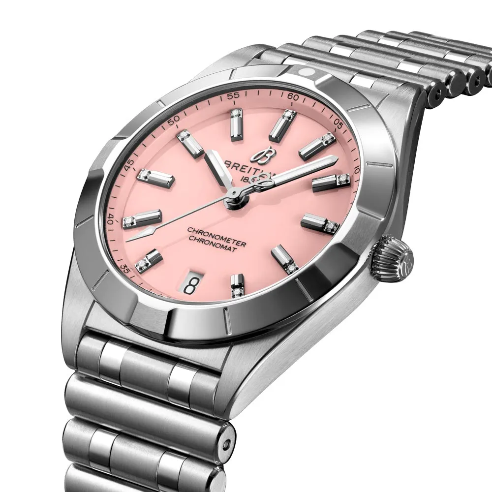 Breitling Chronomat 32mm Pink Dial Diamond Ladies Quartz Watch A77310101K1A1