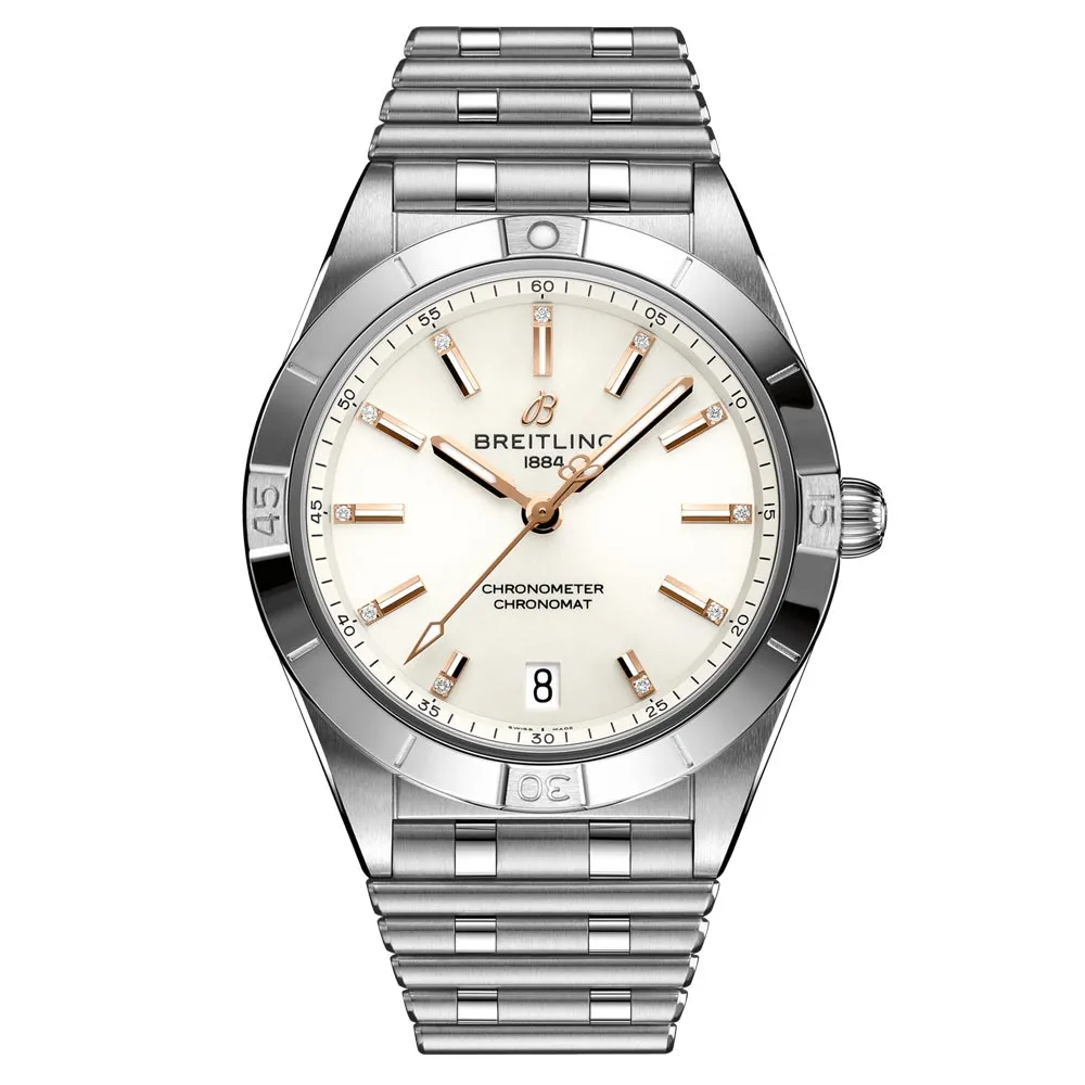 Breitling Chronomat 36mm White Dial Diamond Automatic Ladies Watch A10380101A2A1