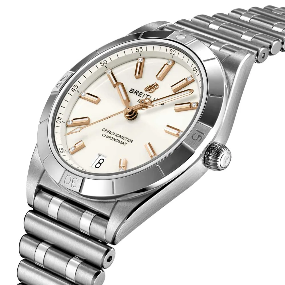 Breitling Chronomat 36mm White Dial Diamond Automatic Ladies Watch A10380101A2A1