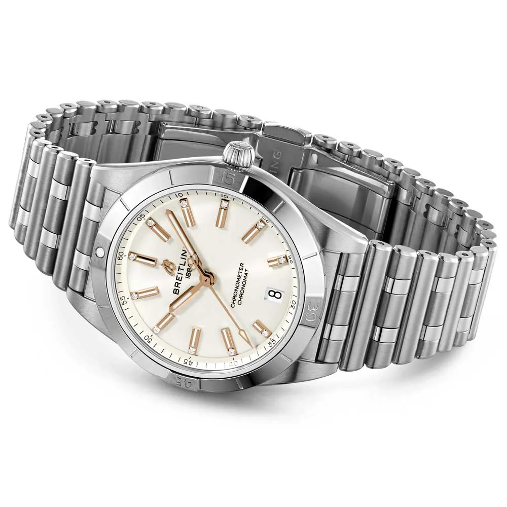 Breitling Chronomat 36mm White Dial Diamond Automatic Ladies Watch A10380101A2A1