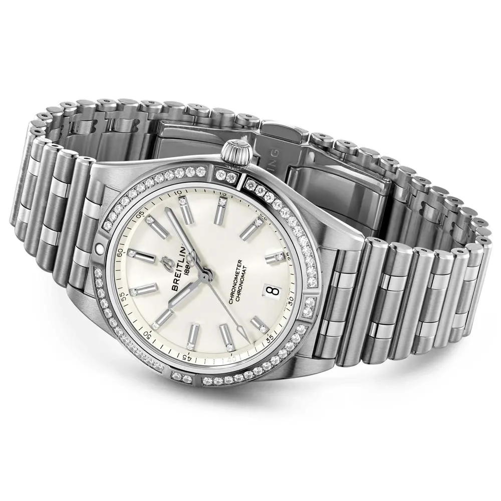 Breitling Chronomat 36mm White Dial Diamond Automatic Ladies Watch A10380591A1A1