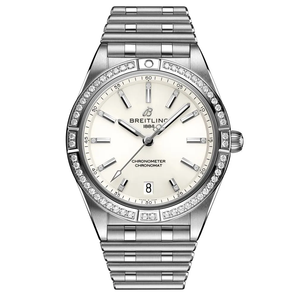 Breitling Chronomat 36mm White Dial Diamond Automatic Ladies Watch A10380591A1A1