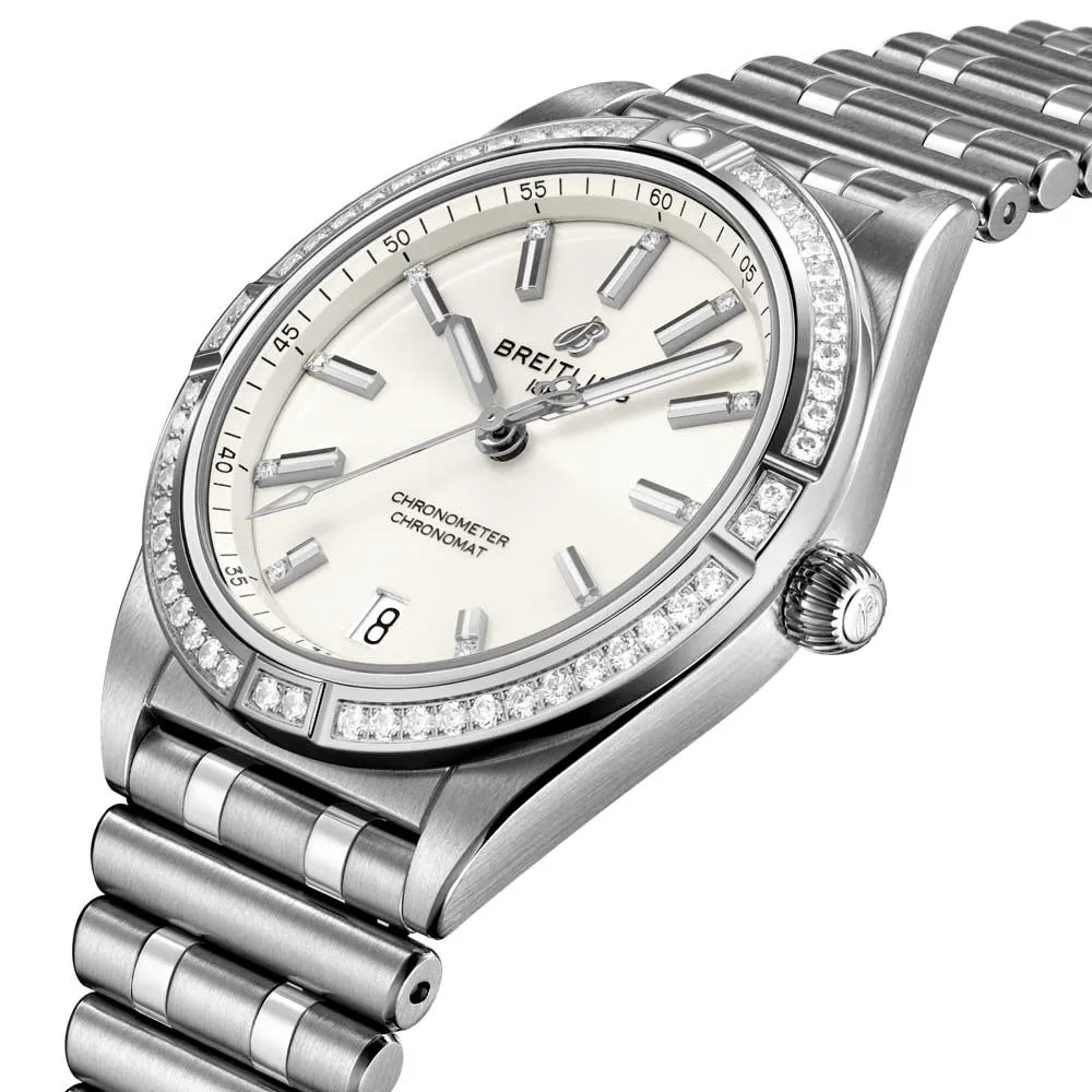 Breitling Chronomat 36mm White Dial Diamond Automatic Ladies Watch A10380591A1A1