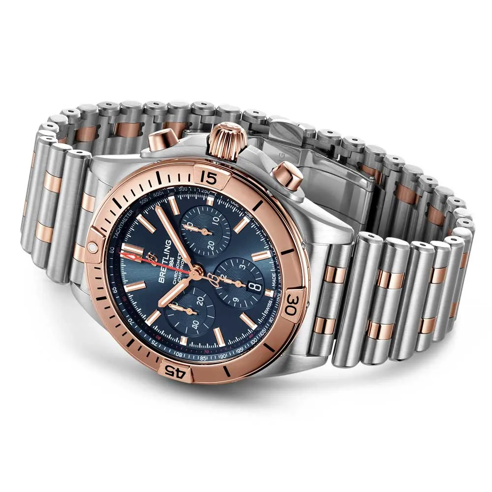 Breitling Chronomat B01 42mm Blue Dial Steel & 18ct Rose Gold Automatic Chronograph Gents Watch UB0134101C1U1