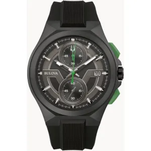 Bulova Men's Watch - Maquina Chrono Black and Dark Grey Dial Rubber Strap | 98B381