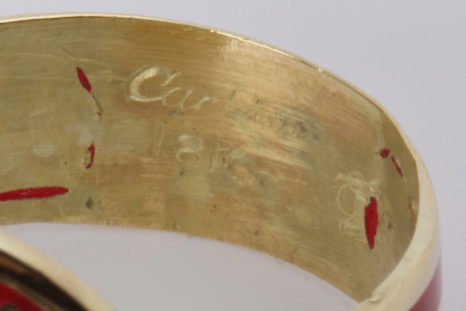 Cartier 18k Yellow Gold Red Enamel Cigar Band Ring Size 5.5 (4.92g.)