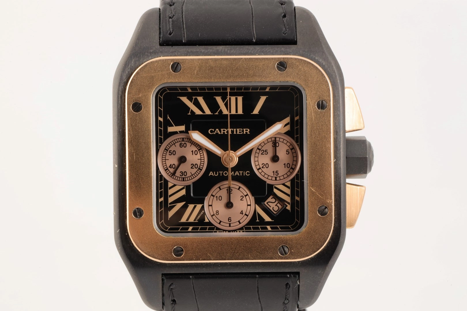 Cartier Santos 100 3104 XL Titanium & 18K Rose Gold 41mm Watch (Original Box)