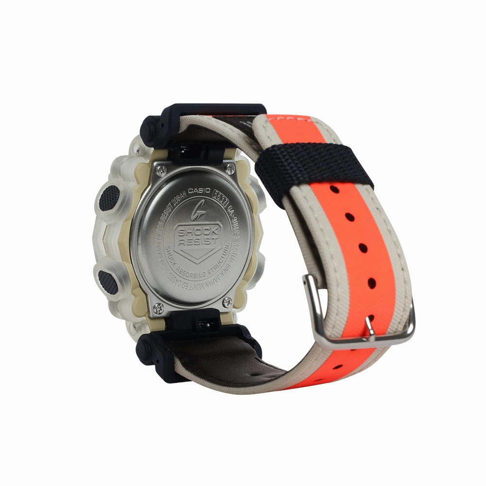 Casio G Shock Analog-Digital Clear Bezel & White/Orange Nylon Strap, GA900TS-4A