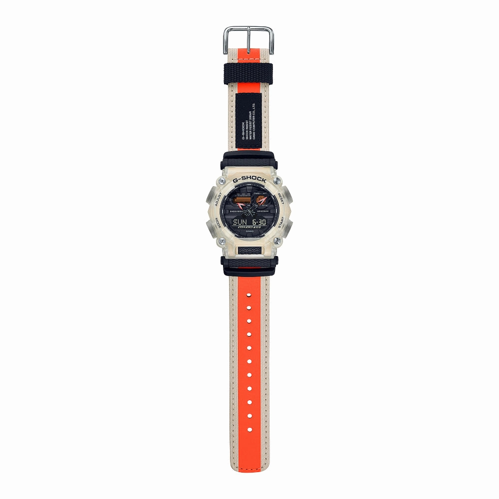 Casio G Shock Analog-Digital Clear Bezel & White/Orange Nylon Strap, GA900TS-4A