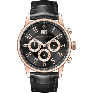 Christian Van Sant Men's Watch - Heritage Chrono Black Dial Leather Strap | CV3944