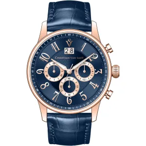 Christian Van Sant Men's Watch - Heritage Quartz Blue Dial Leather Strap | CV3945