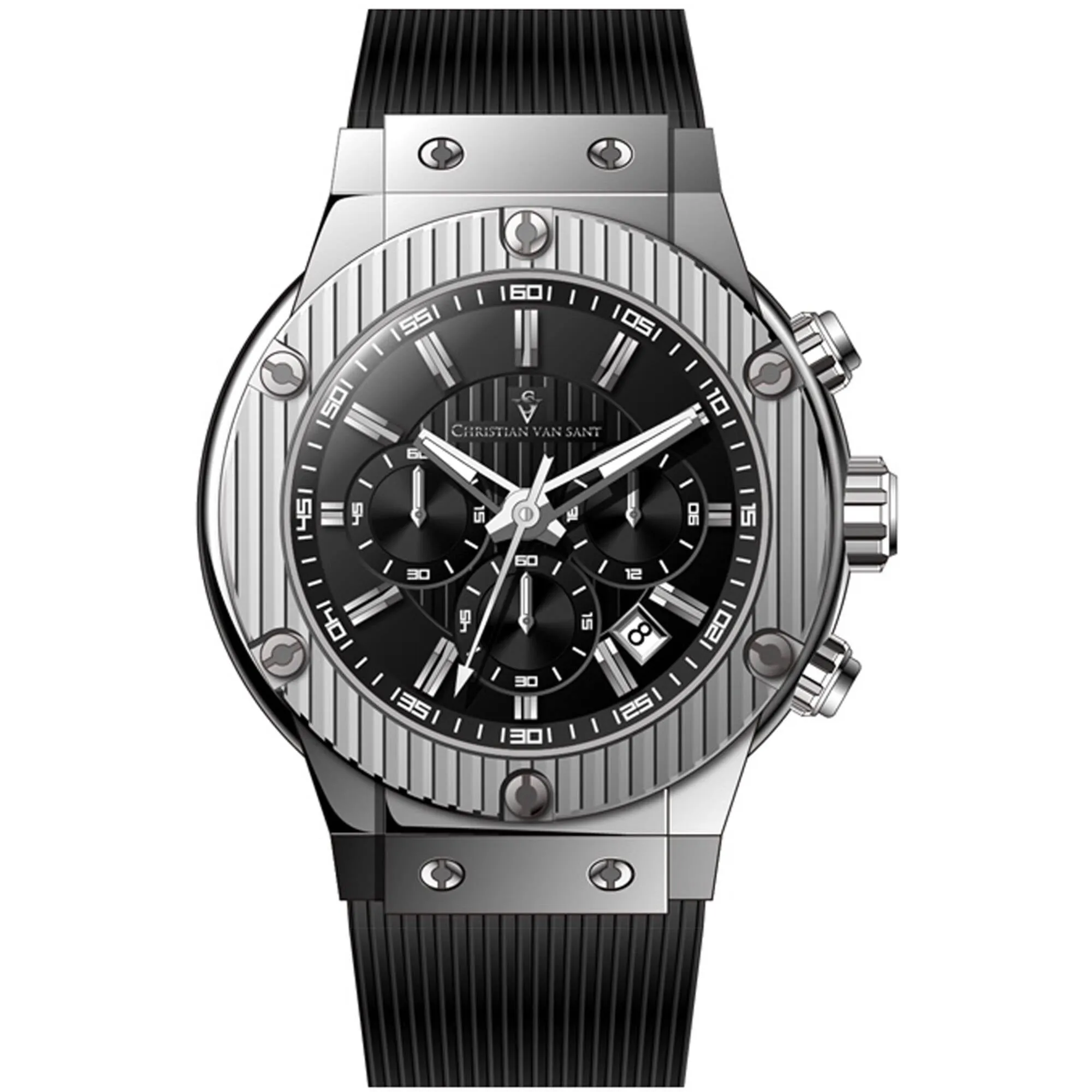 Christian Van Sant Men's Watch - Monarchy Quartz Black Dial Rubber Strap | CV8140