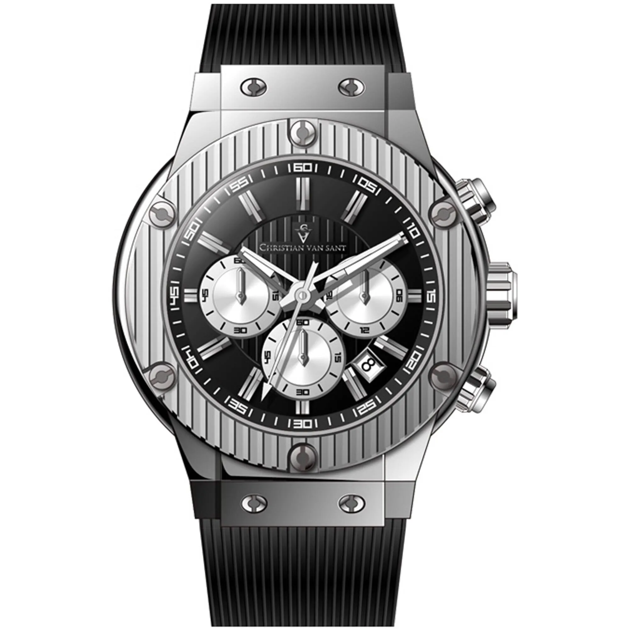 Christian Van Sant Men's Watch - Monarchy Quartz Black Dial Rubber Strap | CV8141