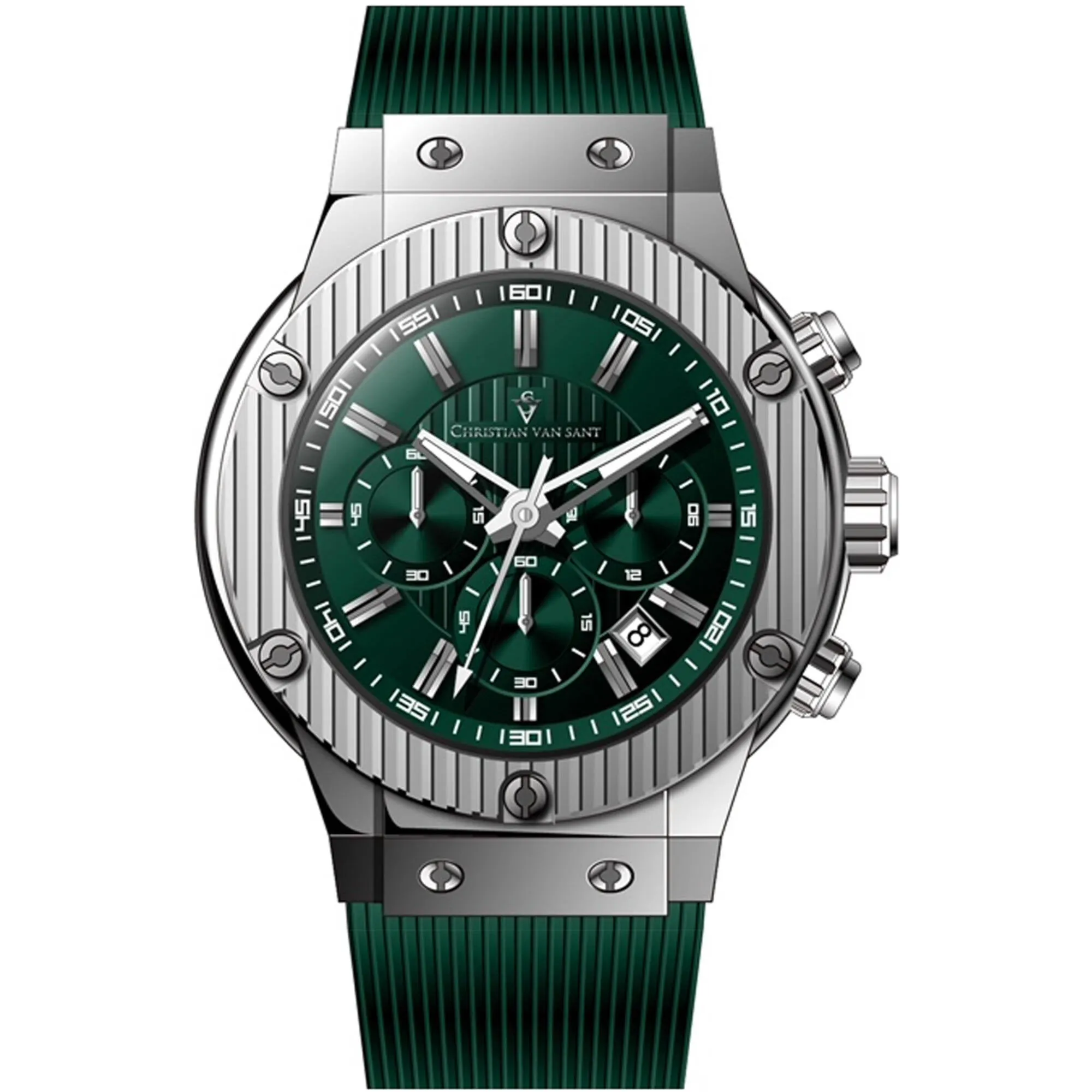 Christian Van Sant Men's Watch - Monarchy Quartz Green Dial Rubber Strap | CV8143