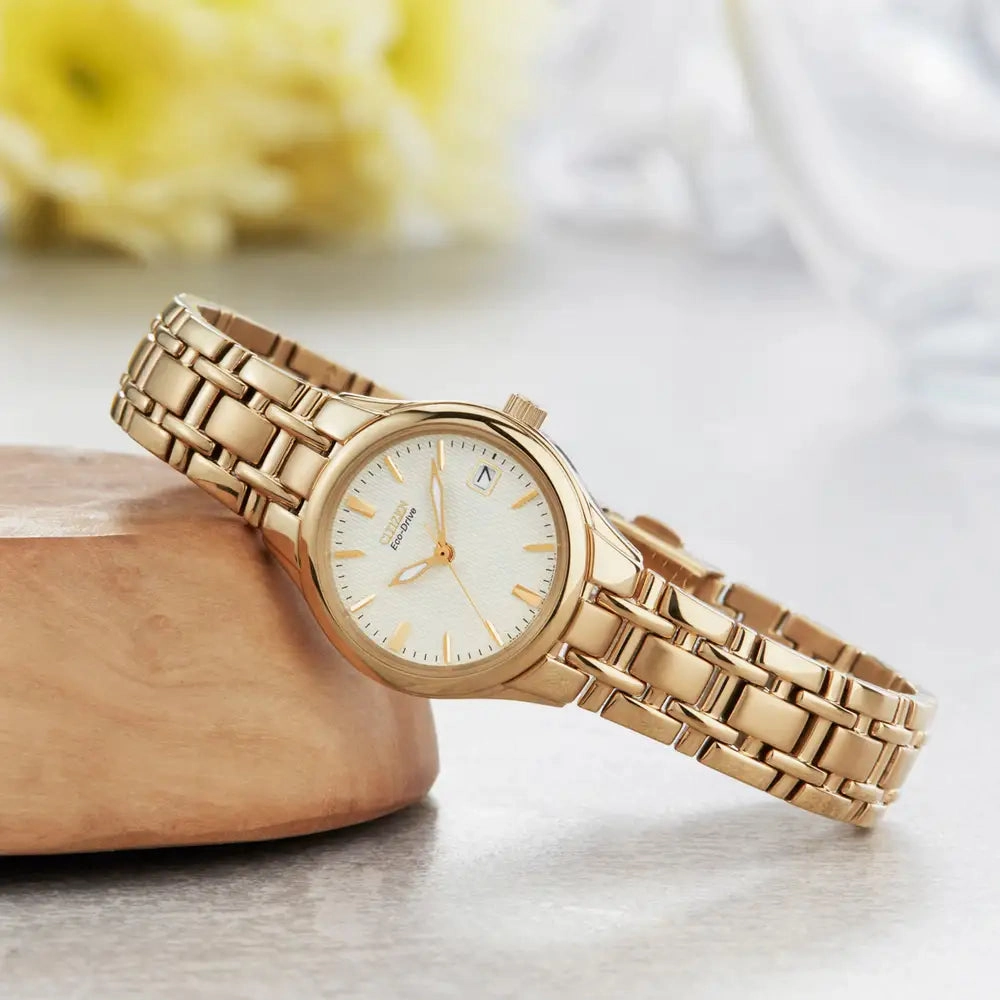 Citizen Eco Drive Ladies' Bracelet Watch - Yellow Gold Tone EW1262-55P