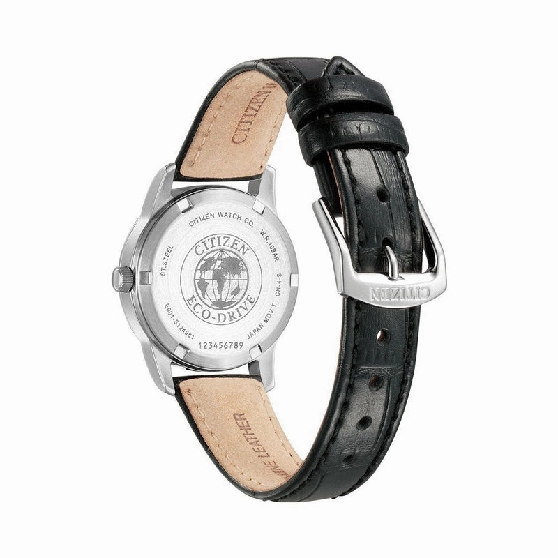 Citizen Eco-drive White Analog Black Leather
