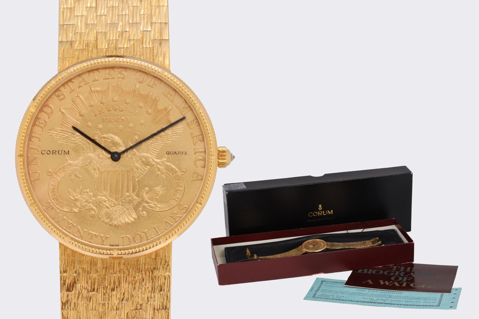 Corum $20 Liberty Head Double Eagle 18k Yellow Gold 35mm Quartz Watch (100.19g.)