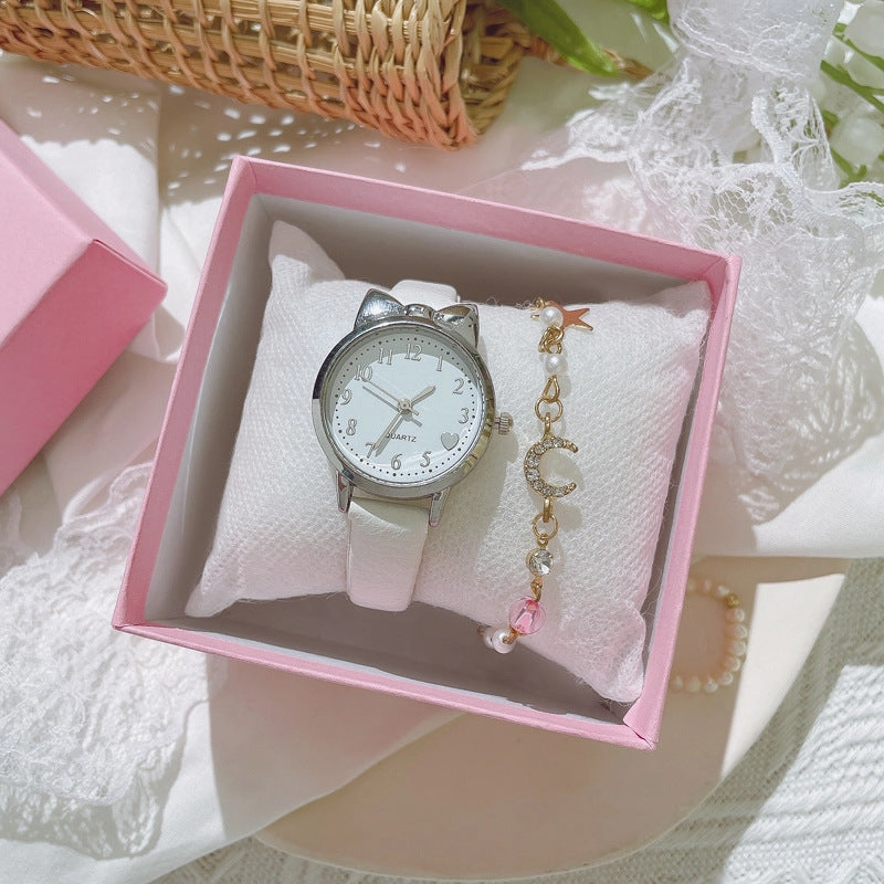 Cute Bow Heart Digital Children's Leather Quartz Watch