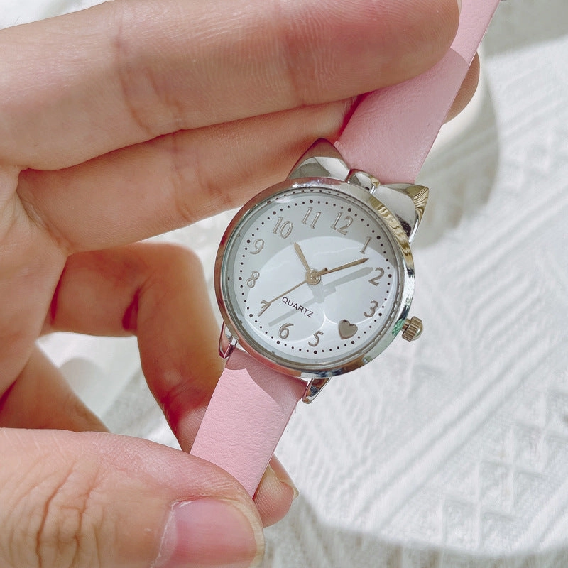 Cute Bow Heart Digital Children's Leather Quartz Watch