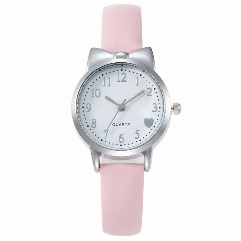 Cute Bow Heart Digital Children's Leather Quartz Watch