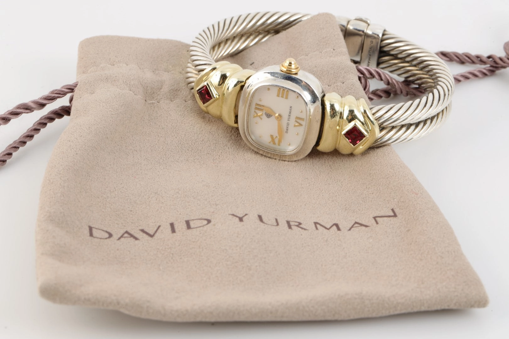 David Yurman 2 Row Cable Sterling Silver & 14K Yellow Gold 21mm Ladies Watch