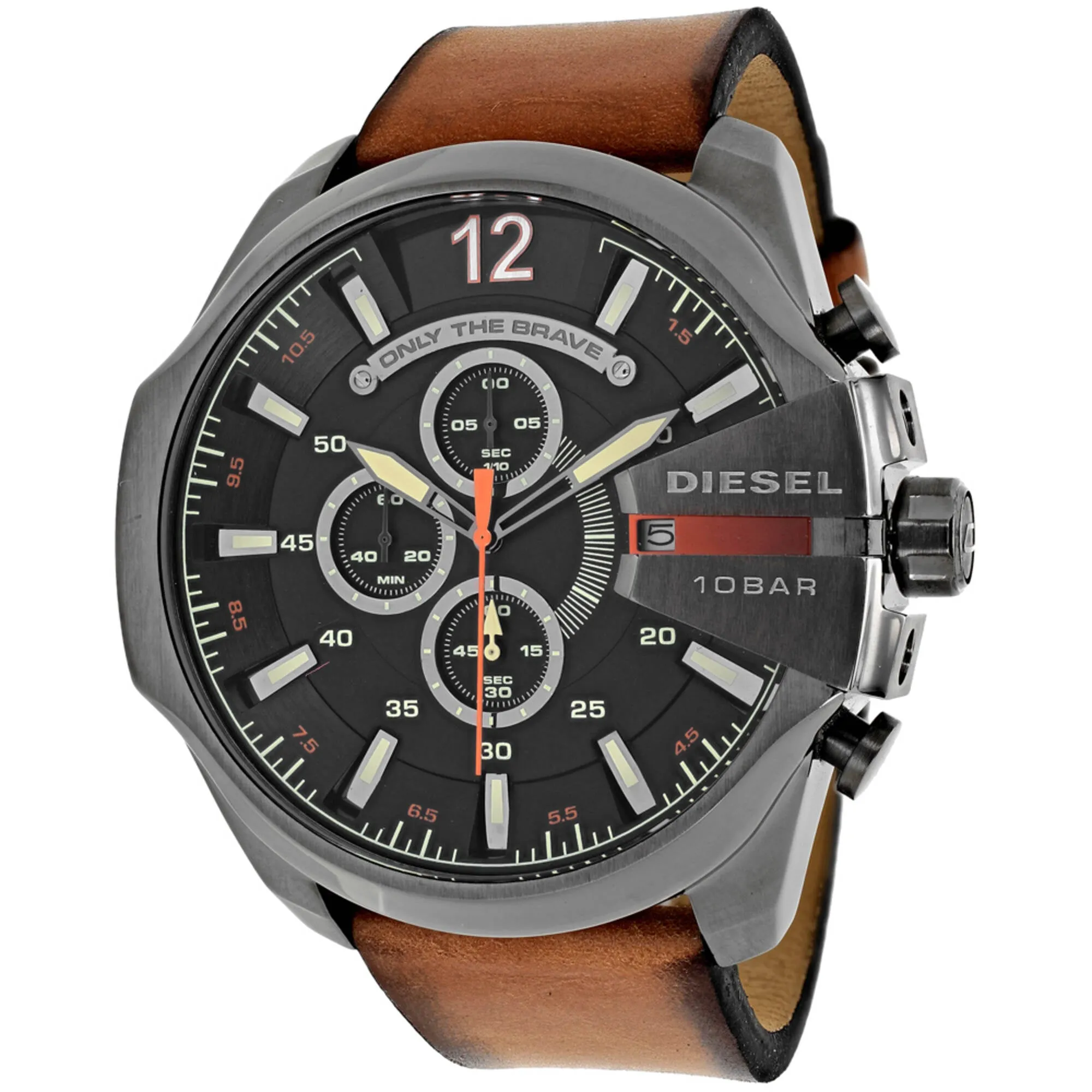 Diesel Men's Watch - Mega Chief Quartz Chronograph Black Dial Leather Strap | DZ4343