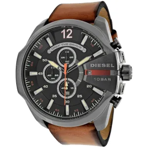 Diesel Men's Watch - Mega Chief Quartz Chronograph Black Dial Leather Strap | DZ4343