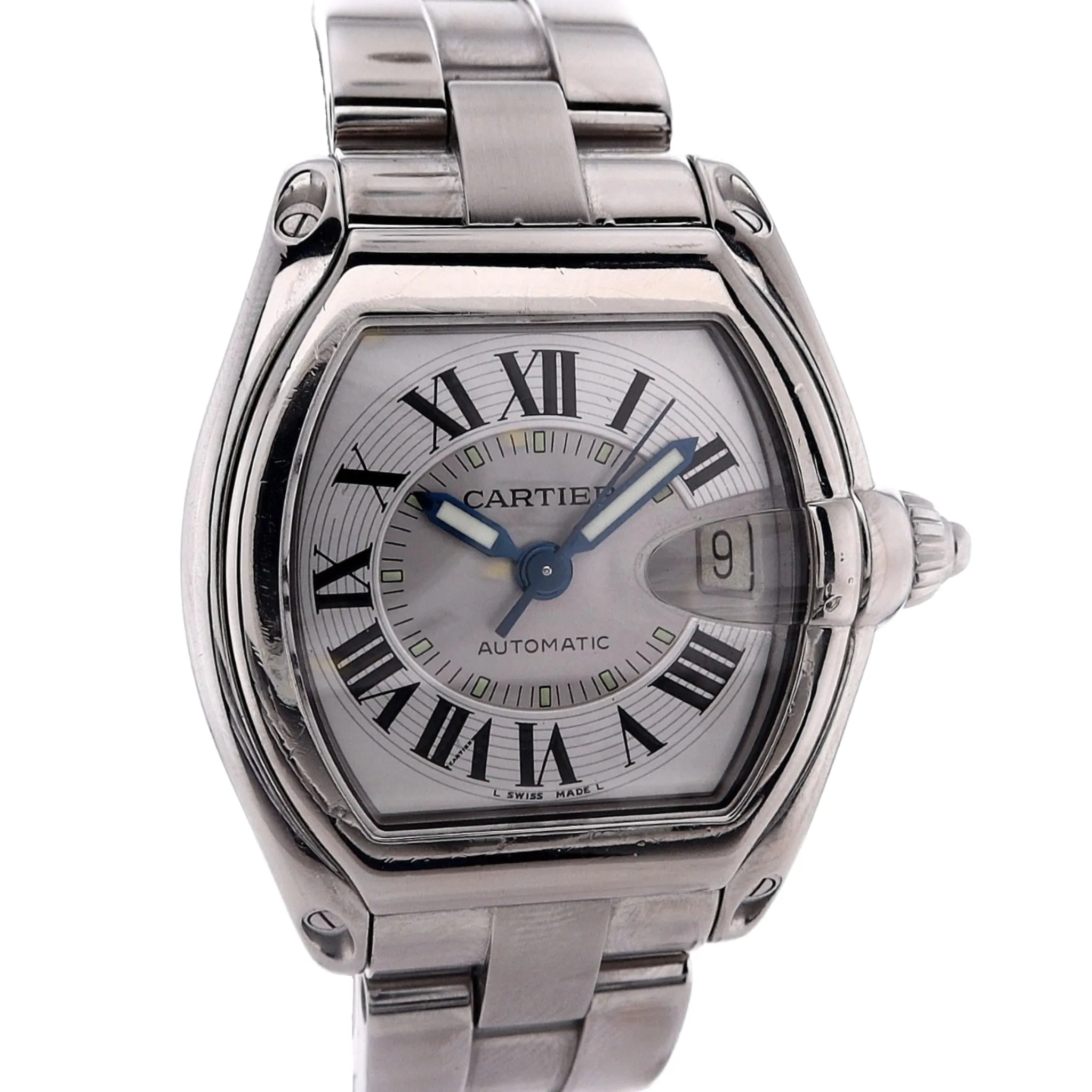 Estate Cartier Stainless Steel Roadster Silver Roman Dial 2510