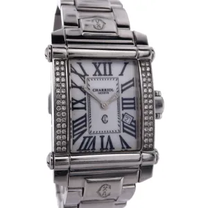 Estate Philippe Charriol Stainless Steel Colvmbvs White Roman Dial Diamond Bezel Polished Bracelet CCSTRH2