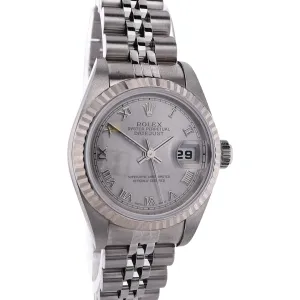 Estate Rolex Stainless Steel And 18 Karat White Gold OPDJ Rhodium Roman Dial 79174 W/Box & Papers C.2004