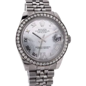 Estate Rolex STL/18kw Ladies 31mm OPDJ MOP Dia Accent Dial Diamond Bezel Jubilee Bracelet 178384 W/Box C.Random 2011 