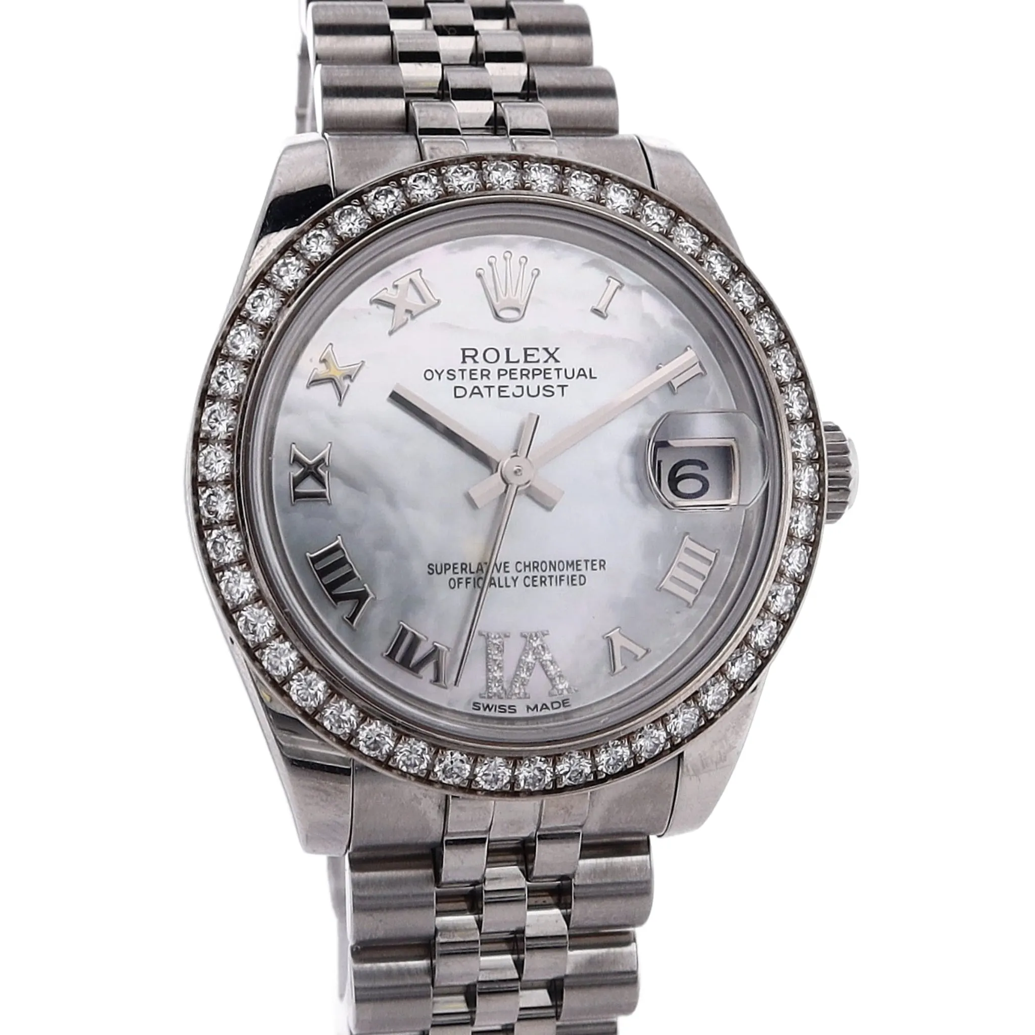Estate Rolex STL/18kw Ladies 31mm OPDJ MOP Dia Accent Dial Diamond Bezel Jubilee Bracelet 178384 W/Box C.Random 2011 