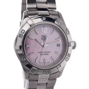 Estate Tag Heuer Stainless Steel Aquaracer Pink Mother of Pearl Dial Polished Brushed Bracelet RBA2983Quartz