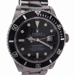Estate Rolex VINTAGE UNPOLISHED STL Submariner Black Dial Black Bezel Rubber Strap   Addt'l Oyster Bracelet 16800 W/Box C.1983