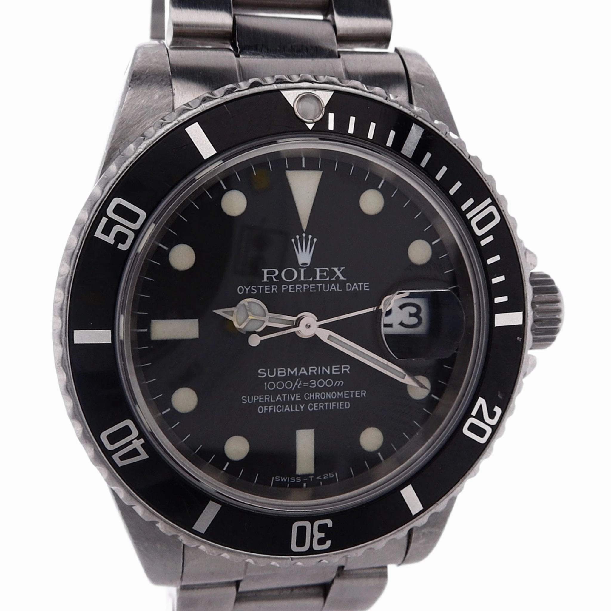 Estate Rolex VINTAGE UNPOLISHED STL Submariner Black Dial Black Bezel Rubber Strap   Addt'l Oyster Bracelet 16800 W/Box C.1983