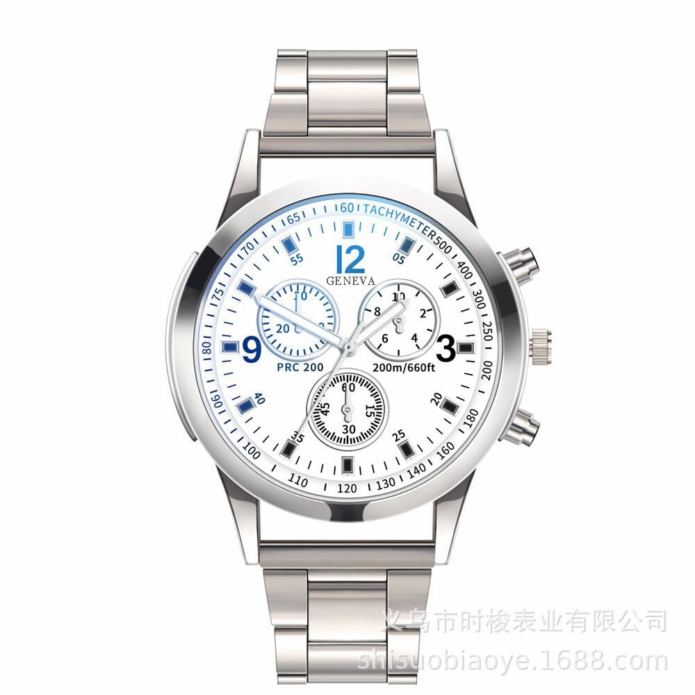 Faux Three-Eye Steel Band Men's Watch