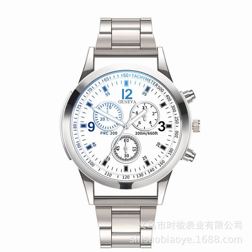 Faux Three-Eye Steel Band Men's Watch