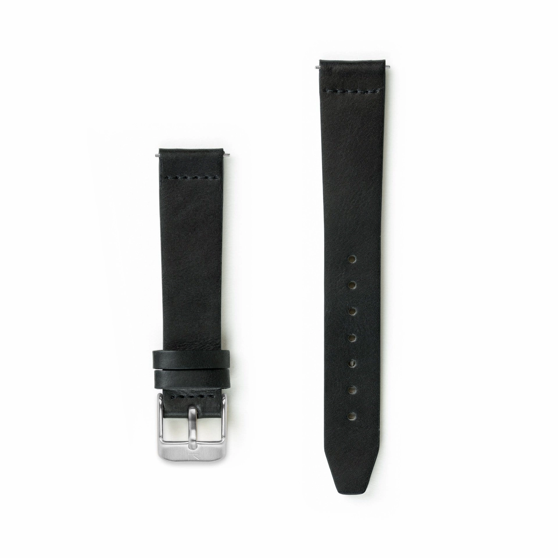 Flat Black Leather Watch Strap - 16mm Width