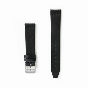 Flat Black Leather Watch Strap - 16mm Width